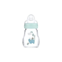 MAM Glass Baby Bottle - 170ml - Blue - Teat Flow 1