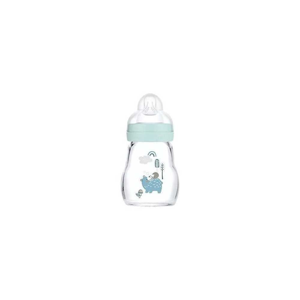 MAM Glass Baby Bottle - 170ml - Blue - Teat Flow 1