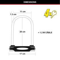 MASTER LOCK U-Lock with Cable - Keyed - XL Model