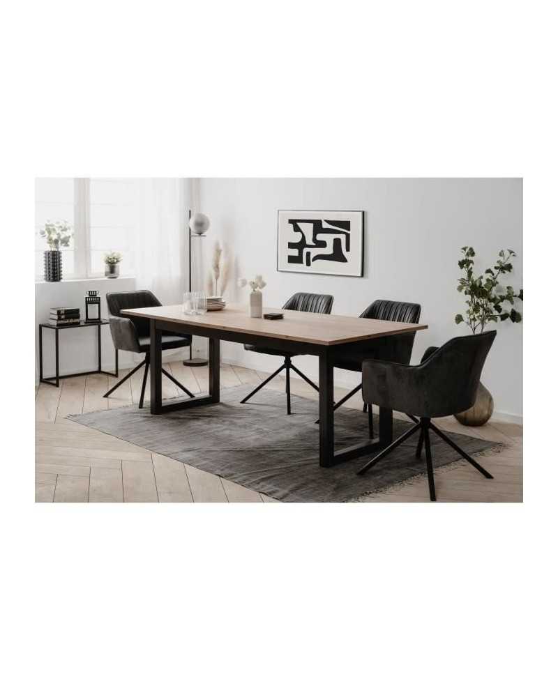 Table extensible Denver 80C - 200-240 x 75 x 90 cm - Chene artisan / anthracite - 1 exension de 40 cm inclue - 12 personnes