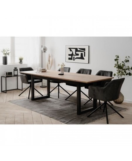 Table extensible Denver 80C - 200-240 x 75 x 90 cm - Chene artisan / anthracite - 1 exension de 40 cm inclue - 12 personnes