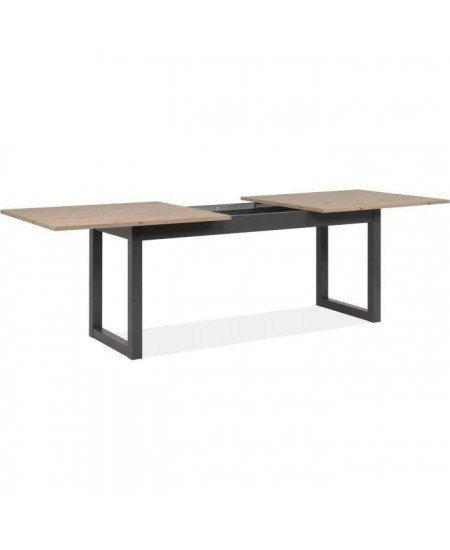 Table extensible Denver 80C - 200-240 x 75 x 90 cm - Chene artisan / anthracite - 1 exension de 40 cm inclue - 12 personnes