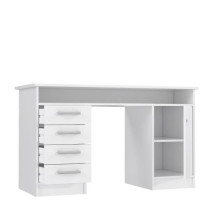 Bureau droit a clés avec 1 porte et 4 tiroirs - Décor papier blanc -