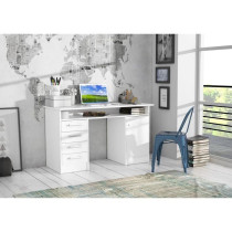 Bureau droit a clés avec 1 porte et 4 tiroirs - Décor papier blanc -