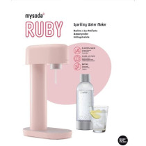 Myoda Soda Machine Ruby Pink, 1 0.5L bottle, 1 1L bottle, 1 CO2 cylind