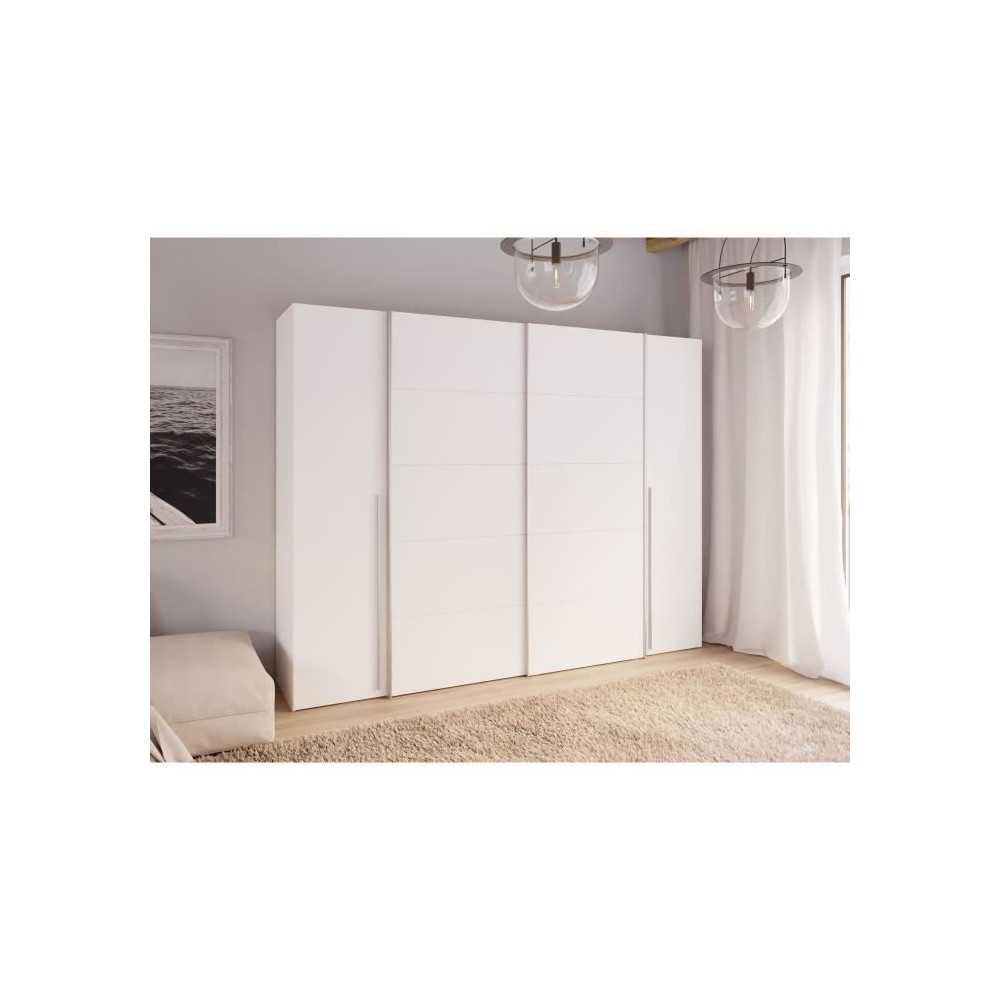 Armoire - Blanc mat - 2 portes battantes + 2 portes coulissantes - L 2