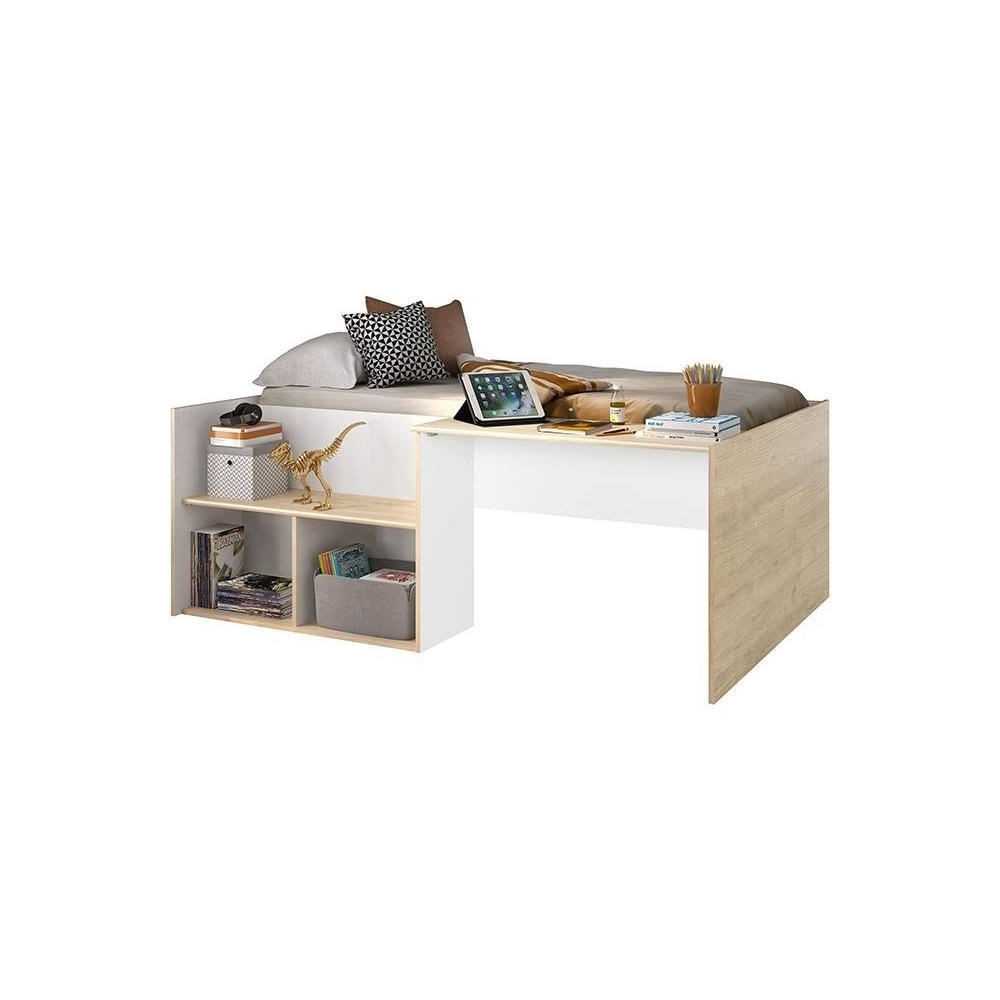 Lit combiné enfant OSCAR - 90 x 190 cm - Chene clair / Blanc - Diagon