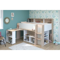 PARISOT Lit combiné enfant avec bureau rétractable - Décor blanc et