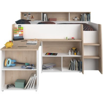 PARISOT Lit combiné enfant avec bureau rétractable - Décor blanc et