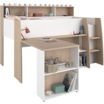 PARISOT Lit combiné enfant avec bureau rétractable - Décor blanc et