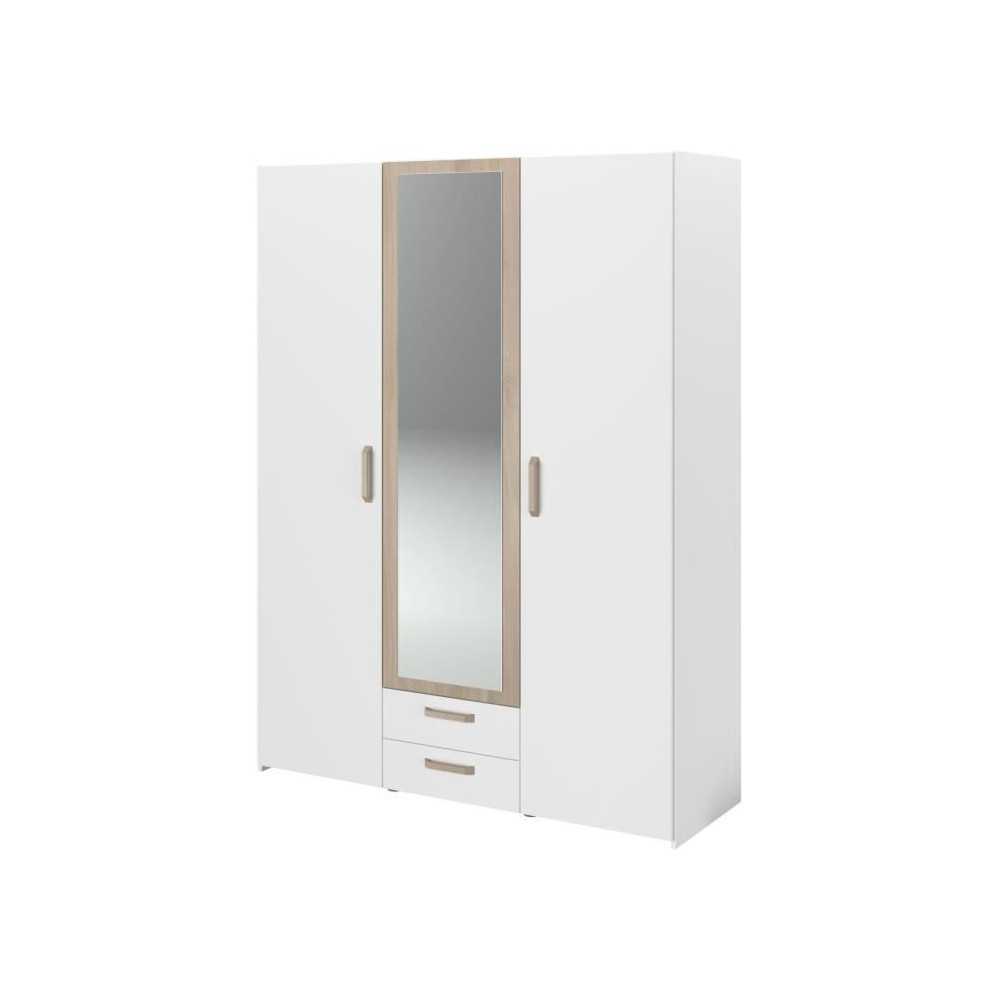 Armoire DREAM 3 portes - Panneau de particules - Miroir - Décor blanc