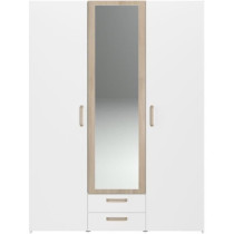 Armoire DREAM 3 portes - Panneau de particules - Miroir - Décor blanc