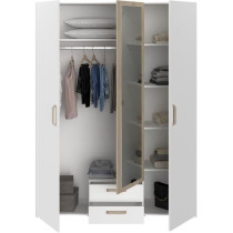 Armoire DREAM 3 portes - Panneau de particules - Miroir - Décor blanc