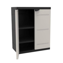 Titanium Plastiken Low Cabinet 2 Doors With Etageres L70 x P44 x H88 c