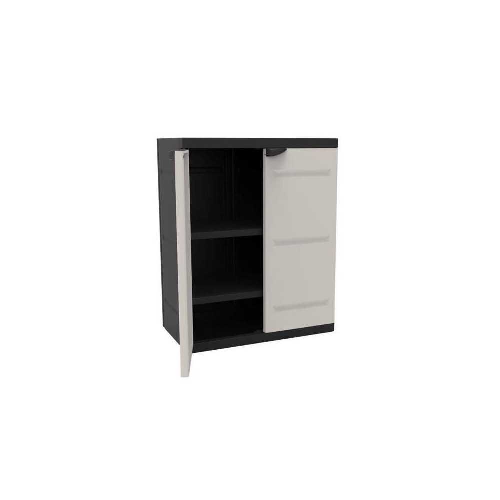 Titanium Plastiken Low Cabinet 2 Doors With Etageres L70 x P44 x H88 c