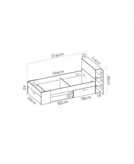 SAX Lit enfant 90x190 cm multiples rangements - Décor blanc