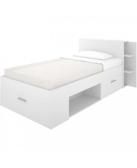 SAX Lit enfant 90x190 cm multiples rangements - Décor blanc