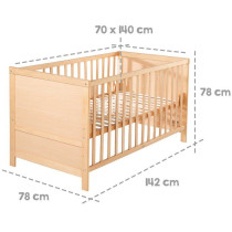 Lit Bébé Évolutif 70x140 - ROBA - Réglable en Hauteur - 3 Barreaux