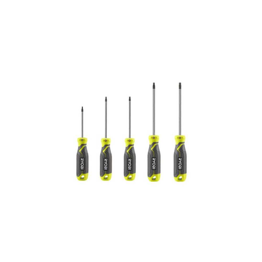 RYOBI - Jeu de 5 tournevis TORX avec lame aimantée T10, T15, T20, T25