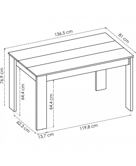 Table a manger ou cuisine SAMI - 4 personnes - Mélaminé Chene naturel - L 139 x P 81 x H 77 cm