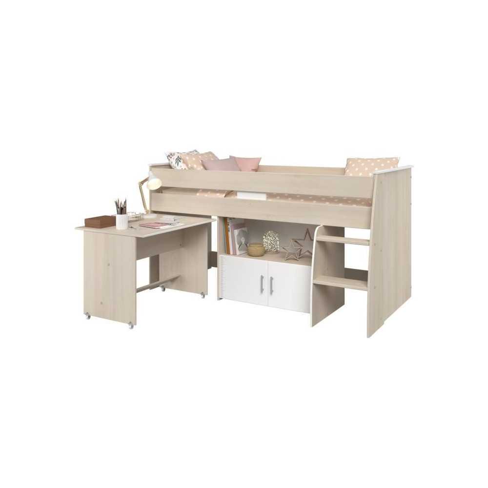 Lit combiné enfant Parisot ZOLA 90x200 cm - 2 portes - Avec bureau -