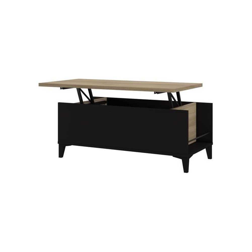 Coffee table with liftable tray - black/oak - L 100 x D 50/72 x H 42/5