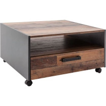 Square coffee table on wheels - Particle board - Aged wood and gray de