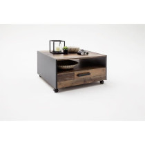 Square coffee table on wheels - Particle board - Aged wood and gray de