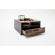 Square coffee table on wheels - Particle board - Aged wood and gray de