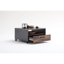 Square coffee table on wheels - Particle board - Aged wood and gray de