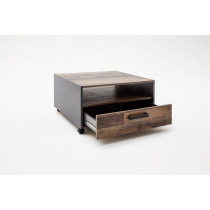 Square coffee table on wheels - Particle board - Aged wood and gray de