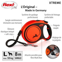 TRIXIE flexi XTREME strap leash - Size L - 8m - Black and orange