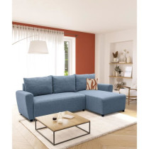 Canapé d'angle convertible 3-4 places STEWART - Tissu bleu - L224 x H