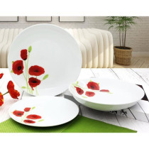 18 Piece Porcelain Table Service Red and White Poppy