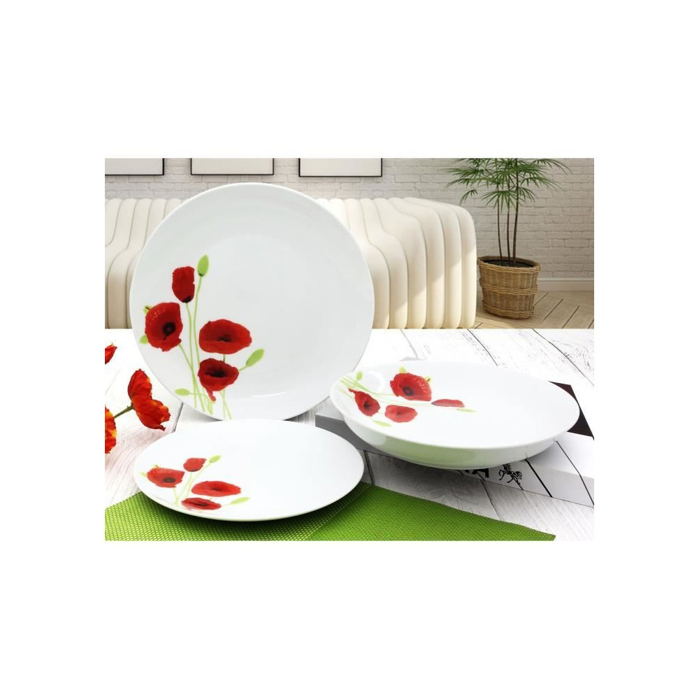 18 Piece Porcelain Table Service Red and White Poppy