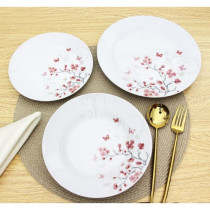 Table service 18 pieces in porcelain Butterflies red