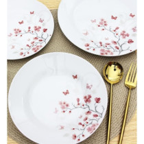 Table service 18 pieces in porcelain Butterflies red