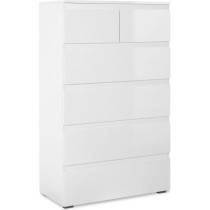 Commode CAPETOWN - Décor blanc brillant - 6 Tiroirs - L80 x H131,5 x