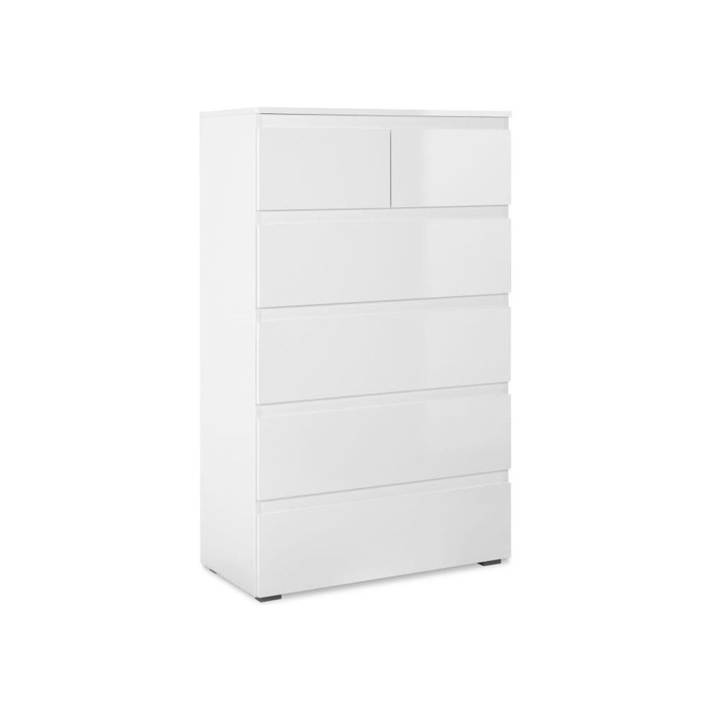 Commode CAPETOWN - Décor blanc brillant - 6 Tiroirs - L80 x H131,5 x