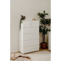 Commode CAPETOWN - Décor blanc brillant - 6 Tiroirs - L80 x H131,5 x