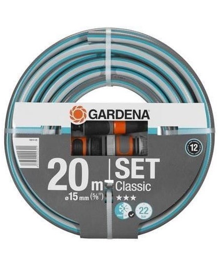 GARDENA Kit Tuyau d'arrosage Classic – Longueur 20m – Ø15mm – Haute résistance pression 22 bar maximum – Garantie 12 a