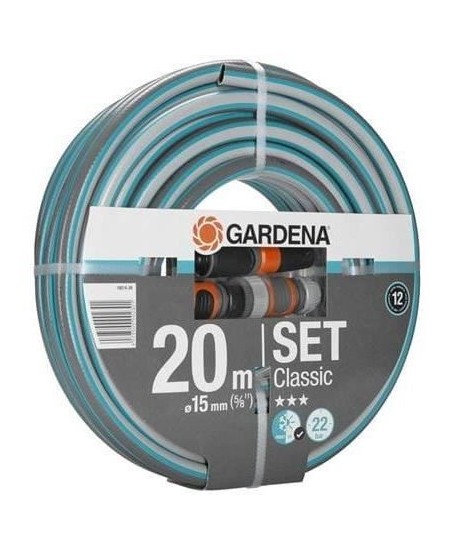 GARDENA Kit Tuyau d'arrosage Classic – Longueur 20m – Ø15mm – Haute résistance pression 22 bar maximum – Garantie 12 a