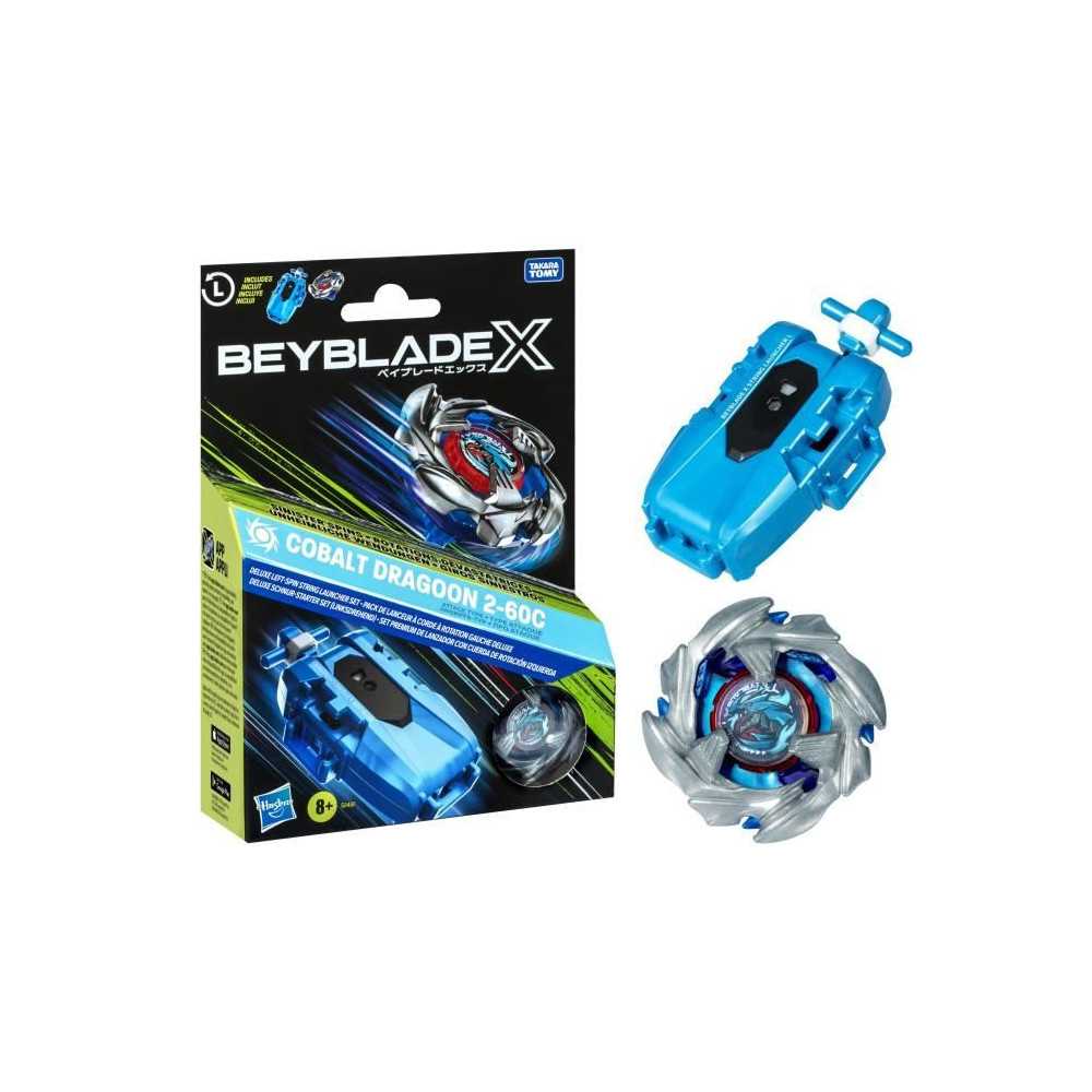 Beyblade X pack Cobalt Dragoon 2-60C avec lanceur a corde deluxe, toup