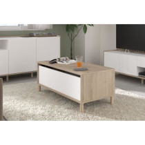 Table basse - Rectangulaire - Décor blanc / Chene - Dessus relevable