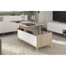 Table basse - Rectangulaire - Décor blanc / Chene - Dessus relevable