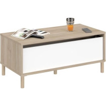 Table basse - Rectangulaire - Décor blanc / Chene - Dessus relevable