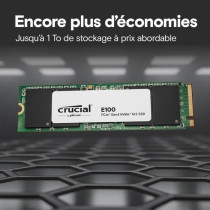 SSD interne - CRUCIAL - E100 - 1 To - PCIe Gen4 NVMe M.2 - Jusqu'a 500