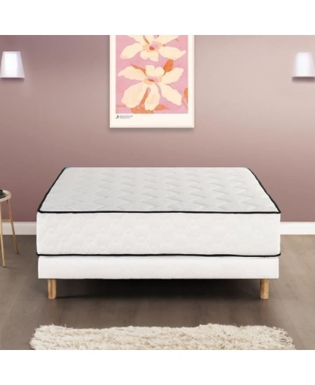 Ensemble matelas + sommier 160 x 200 cm - Ressorts - 7 zones - 27 cm - Équilibré - DEKO DREAM Détente