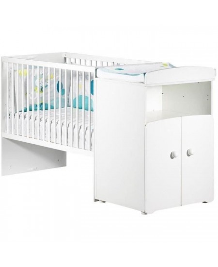 Lit bébé combiné évolutif - BABY PRICE - Basic - Blanc - Bouton coeur blanc -60 x 120 cm