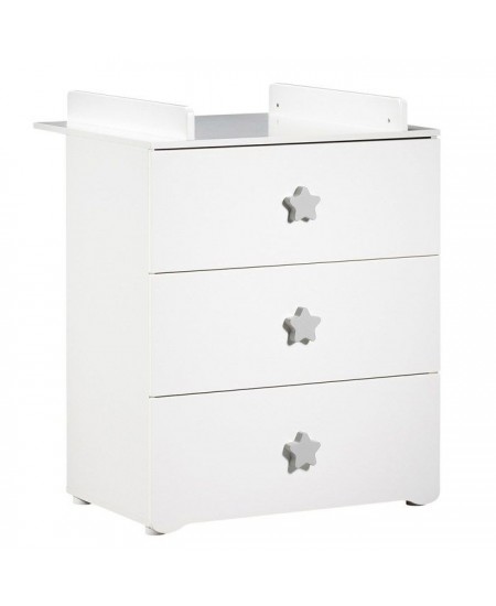 Commode a langer - Babyprice - Basic - 3 tiroirs - Blanche - Boutons étoiles grises